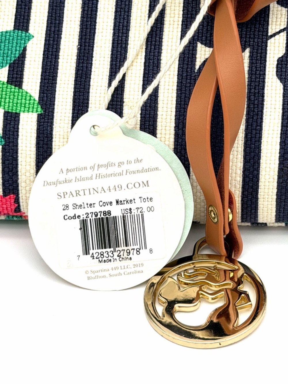 NWT New Spartina 449 28 Shelter Cove Market Tote Beach Bag Carry On Travel Navy - Picture 3 of 7